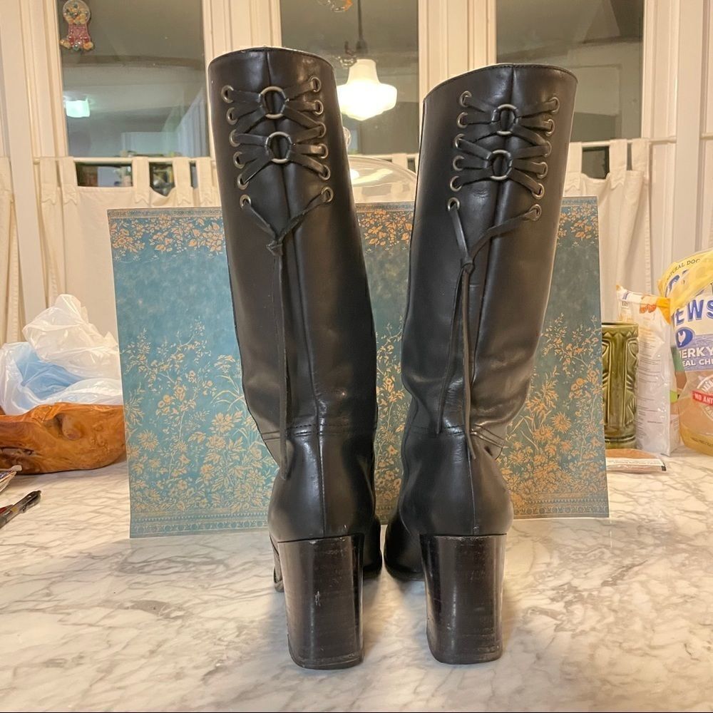 Coach Coty Leatherstackedheelboots Black Size 8 View 3